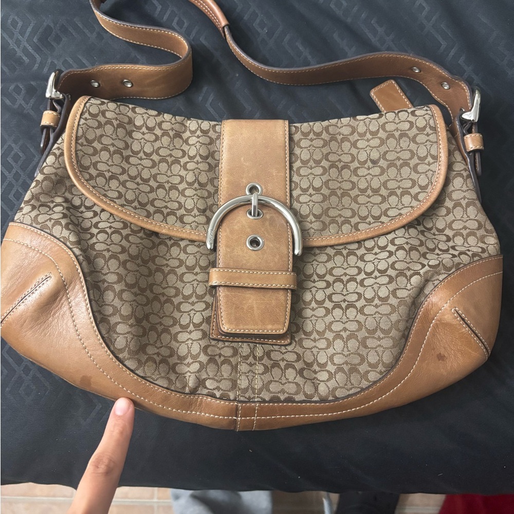 Coach Tan and Brown Signature Shoulder Bag